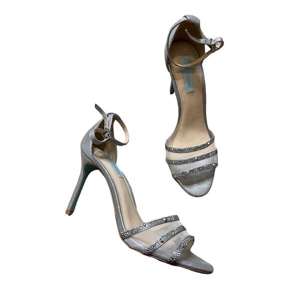 Betsey Johnson Silver Metallic Ankle Strap Heels - Picture 1 of 9